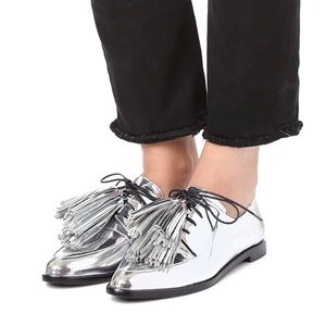 Loeffler Randall Jasper Tassel Oxfords. Silver. Size 8